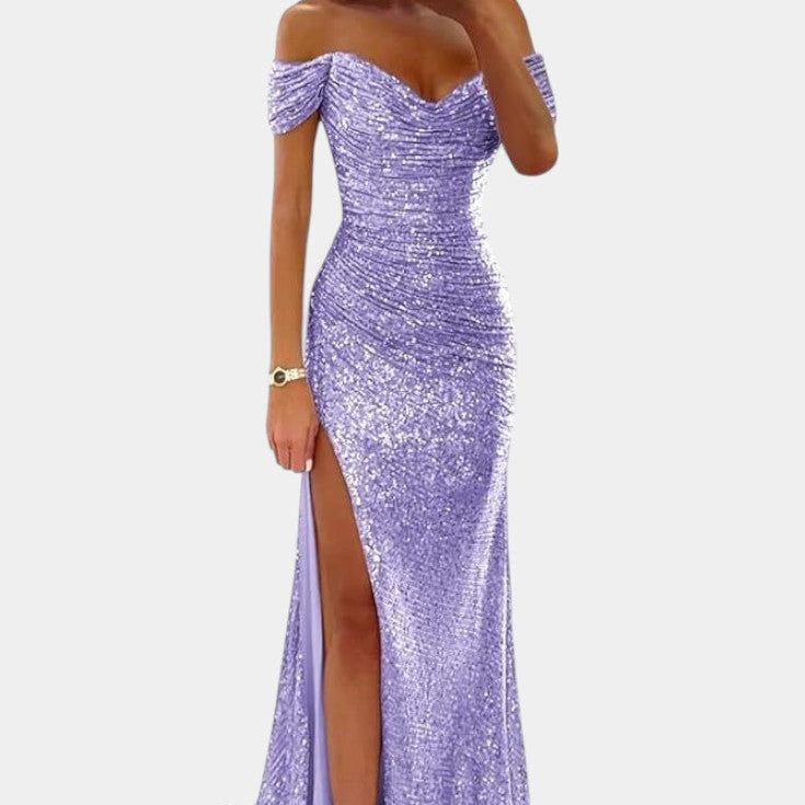 Ariel Vestido de Sirena con Lentejuelas Off-Shoulder