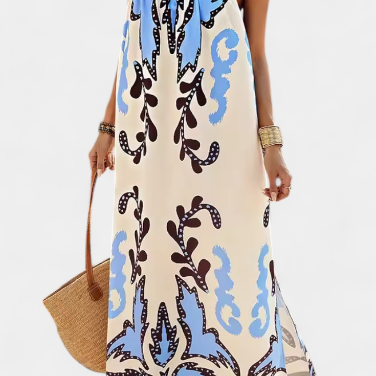 Vilma Vestido con Estampado Tropical y Espalda Descubierta