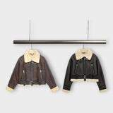 Nova Chaqueta De Cuero Corta Con Pelo Y Cinturón - Elegante