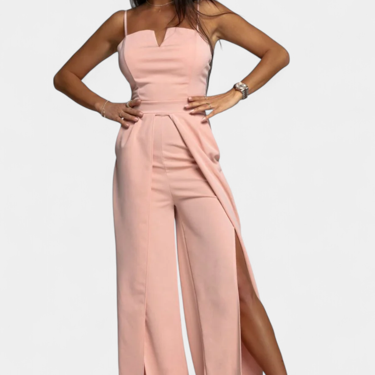 Prescillia Mono con Tirantes de Espagueti y Pierna con Abertura