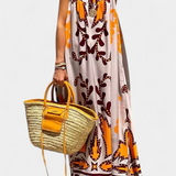 Vilma Vestido con Estampado Tropical y Espalda Descubierta