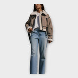 NovaLeather Chaqueta de Cuero con Forro Interior y Cinturon