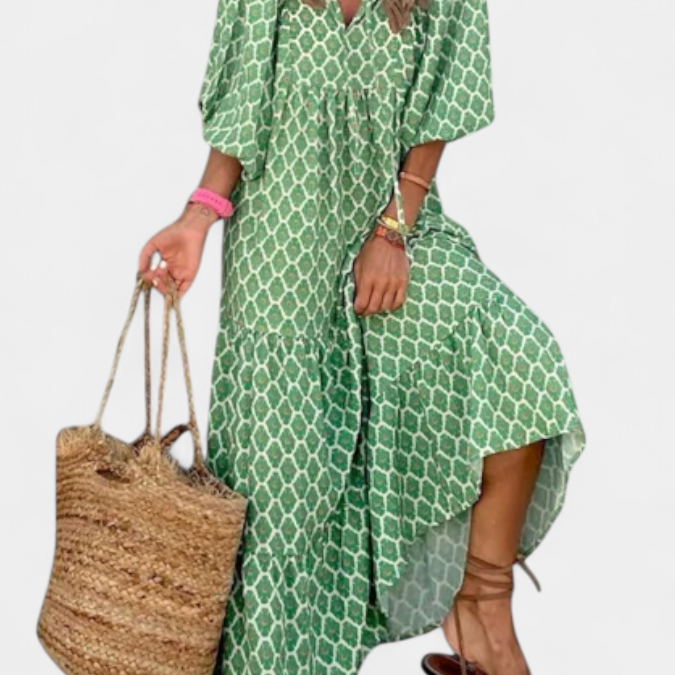 Aroa Vestido Boho con Estampado Artístico y Silueta Fluida