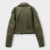 ZaraLux Chaqueta Cuero Corto - Con Cinturón Elegante