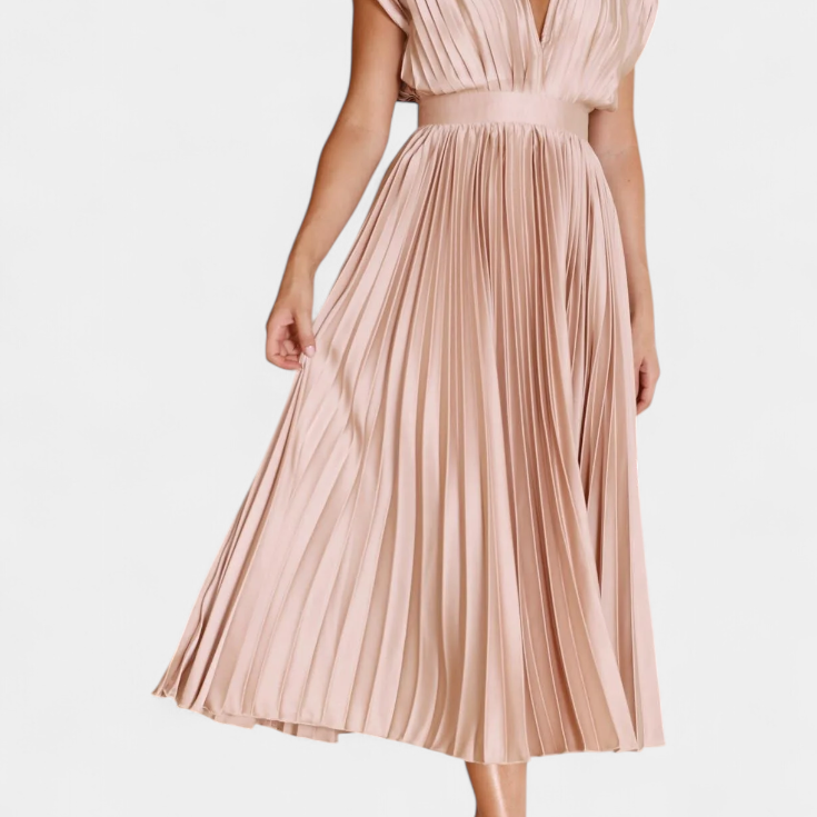 Mireia Vestido de Pliegues con Escote Drapeado y Cintura Alta