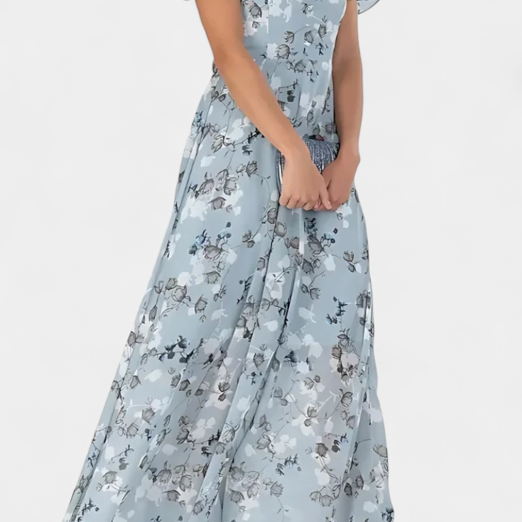 Amara Vestido Maxi Floral con Escote en V y Mangas Aladas