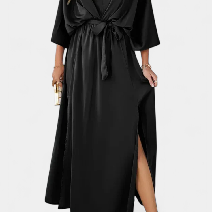 Milly Vestido Elegante con Abertura y Lazo