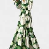 María Vestido Maxi de Manga Larga con Escote en V