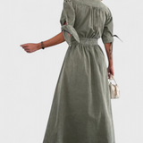 Adelina Vestido Midi de Denim con Botones y Escote en V