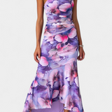 Abigail Vestido Largo de Floral con Una Sola Manga