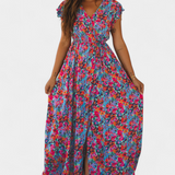 Ximena Vestido Cruzado Largo con Estampado Floral y Abertura Lateral