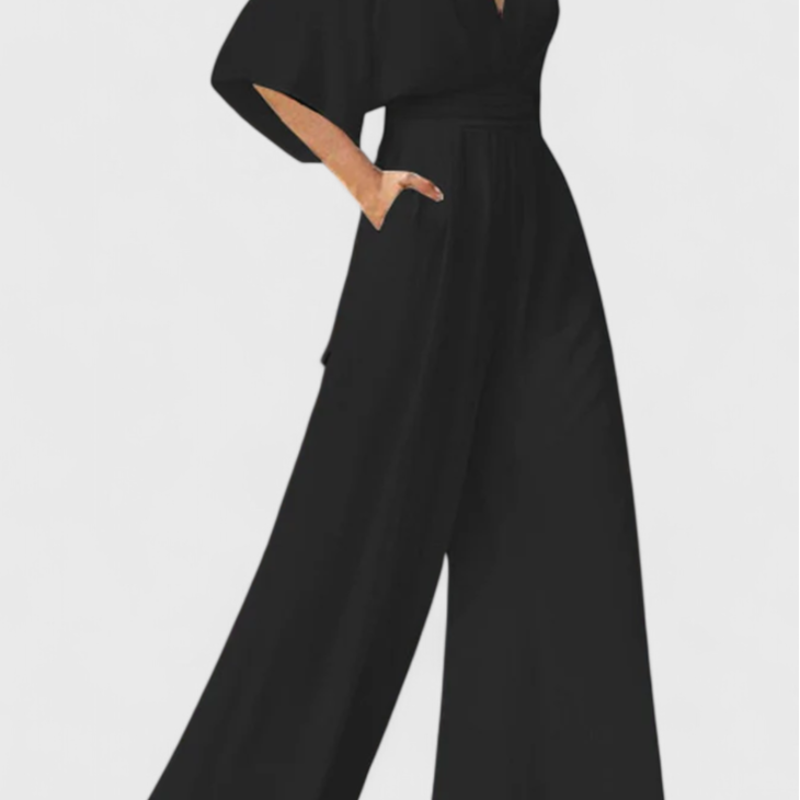 Isaura Mono Largo Elegante con Pierna Ancha y Escote en V