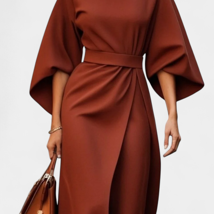 Micaela Vestido Midi con Mangas Lantern y Cintura Ceñida