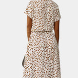 Rovena Vestido Midi de Lunares con Cuello Camisero y Cintura Ajustable