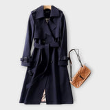 Estilo Clásico Trench Coat Largo Con Cinturón Atemporal