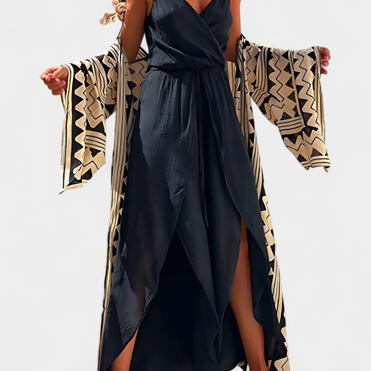 Donatila Mono de Algodón Lavado con Aberturas Laterales y Escote Cruzado