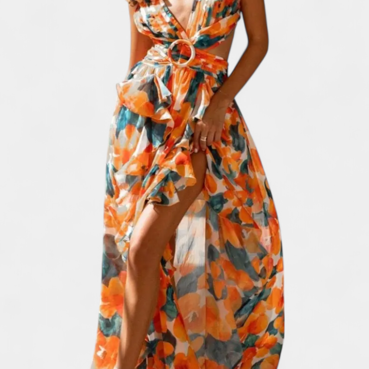 Zuleika Vestido de Chifón con Volantes y Aberturas Laterales