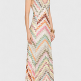 Agustina Vestido Largo de Encaje con Escote en V y Motivo Zigzag