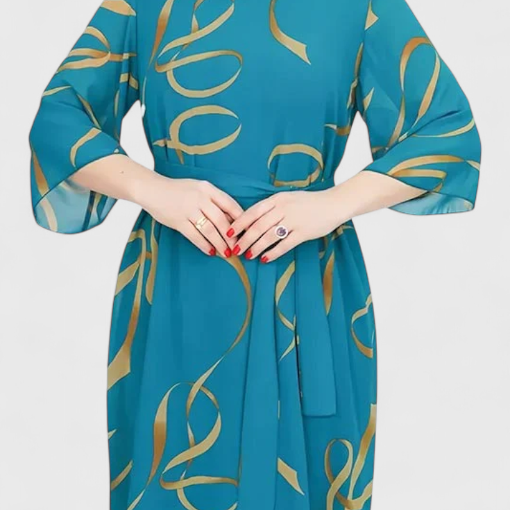 Amelie Vestido Midi Estampado con Cinturón y Corte Versátil