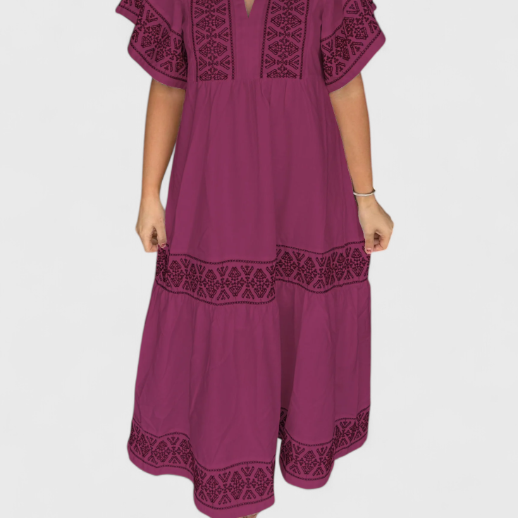 Allona Vestido Maxi Boho con Escote en V y Corte Relajado