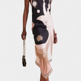 Rosenda Vestido con Espalda Abierta y Estampado Abstracto