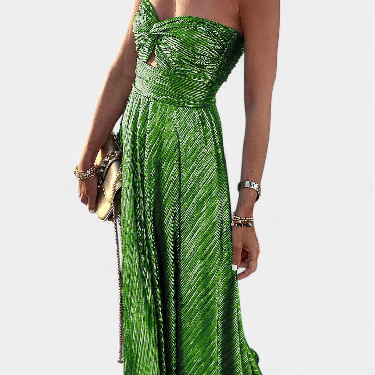 Onelia Vestido Largo Sin Tirantes con Tejido Metalizado