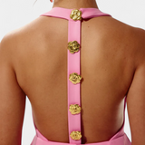 Yvonne Vestido Mini Escote Halter con Espalda Abierta y Detalle Floral