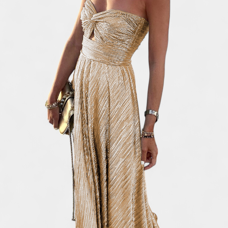 Onelia Vestido Largo Sin Tirantes con Tejido Metalizado