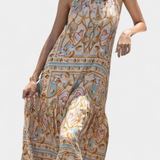 Teófila Vestido Largo Silky con Estampado de Tesoros del Océano