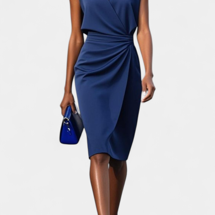 Mona Vestido Midi de Manga Larga con Cuello Redondo