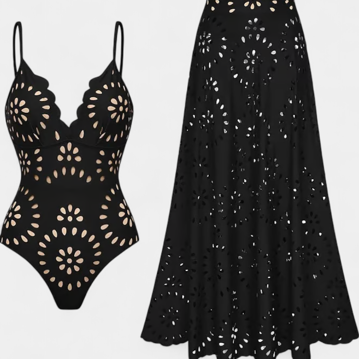 Ahria Swimsuit con Falda y Detalle Floral Calado