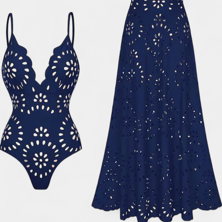 Ahria Swimsuit con Falda y Detalle Floral Calado