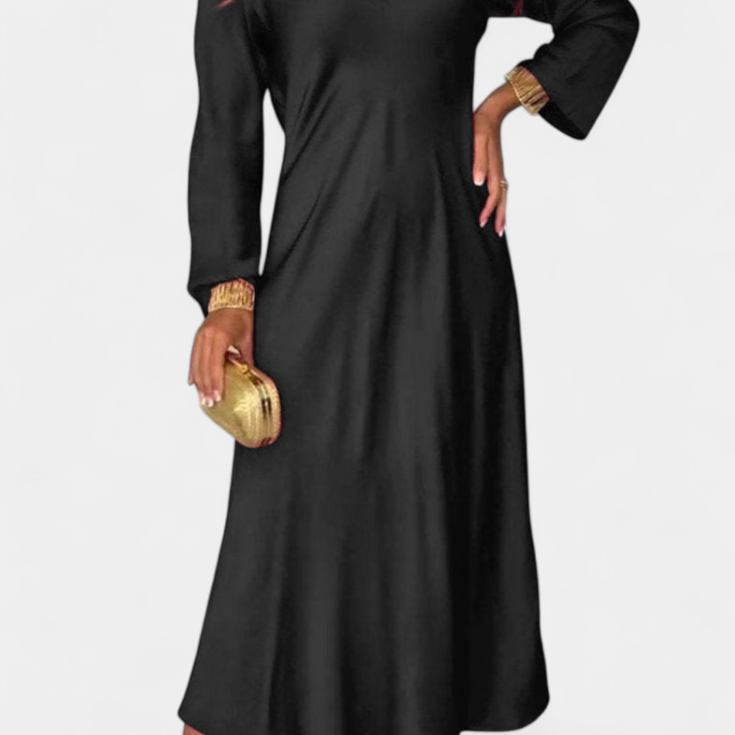 Riva Vestido Fluido con Escote en V y Mangas Largas