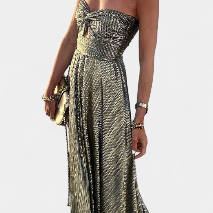 Onelia Vestido Largo Sin Tirantes con Tejido Metalizado