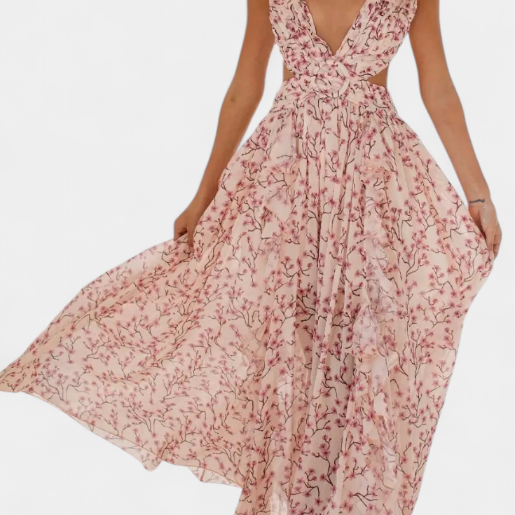 Zuleika Vestido de Chifón con Volantes y Aberturas Laterales