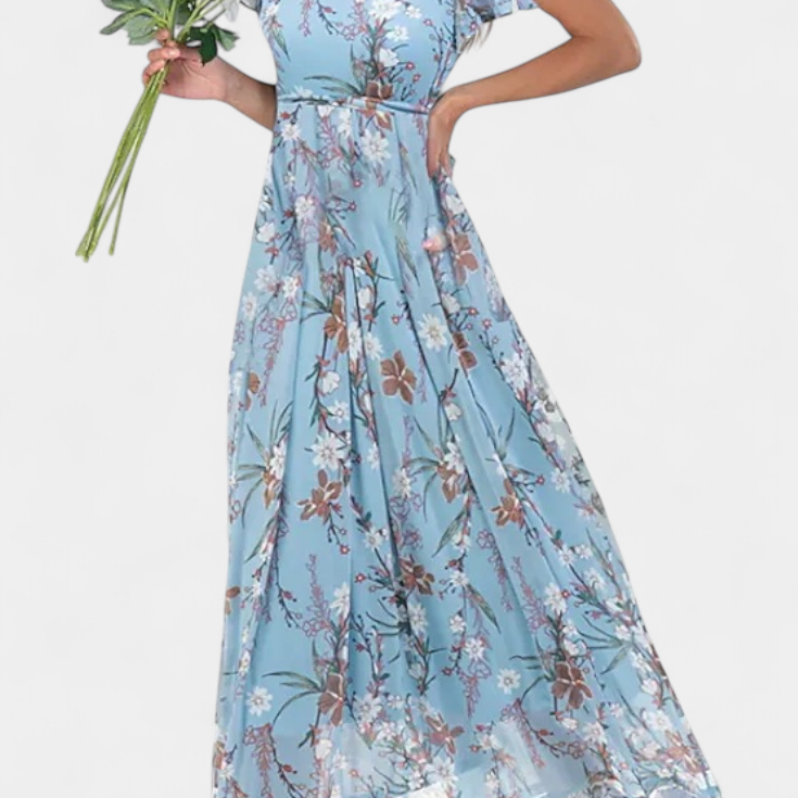 Amara Vestido Maxi Floral con Escote en V y Mangas Aladas