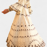 Soria Vestido Maxi Botón Bordado de Estilo Folk