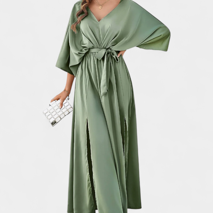 Milly Vestido Elegante con Abertura y Lazo