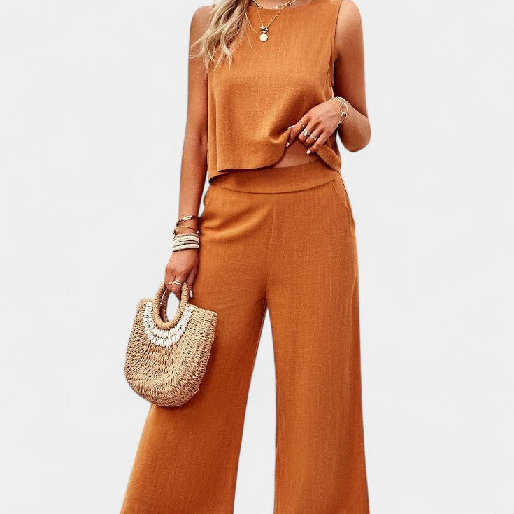 Lavinia Conjunto Boho de Top y Shorts en Lino y Algodón