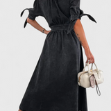 Adelina Vestido Midi de Denim con Botones y Escote en V